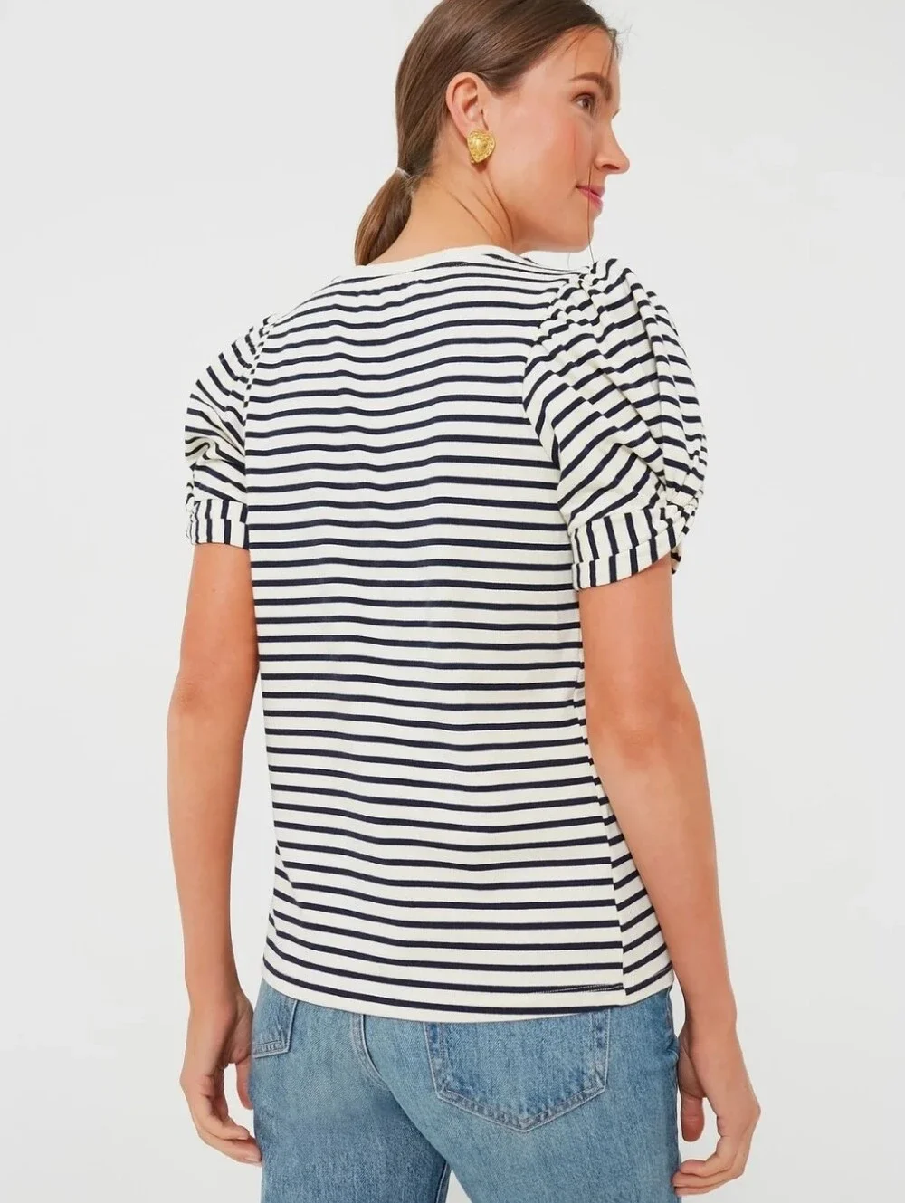 NWT Tuckernuck Pomander Place Navy Striped Vesty Puff Short Sleeve Crewneck Top